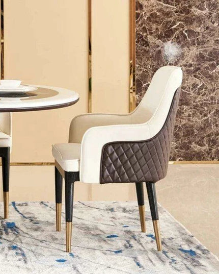 Genuine Leather Chairs & Elegant Marble Table with Stainless Steel Accents