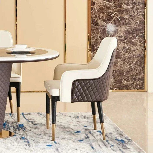 Genuine Leather Chairs & Elegant Marble Table with Stainless Steel Accents