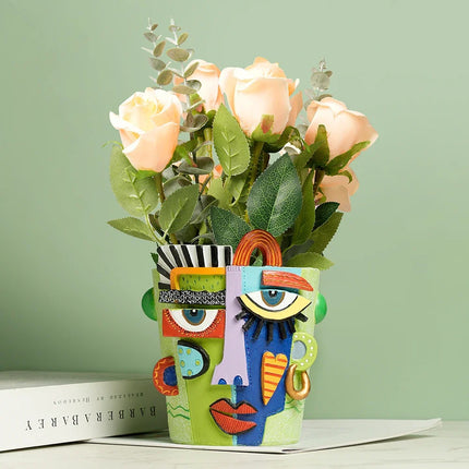 2025 New Creative Human Face Head Mask Sculpture Vase Art Resin Half-L