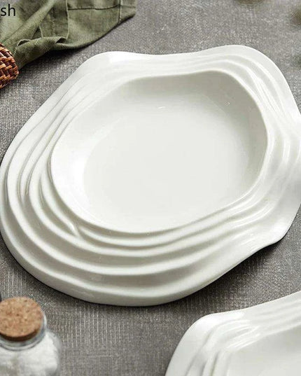 Unique Artisan Ceramic Plate - Irregular Design for Serving Pasta, Steak, Sushi, and Desserts - Elegant Solid Color Tableware