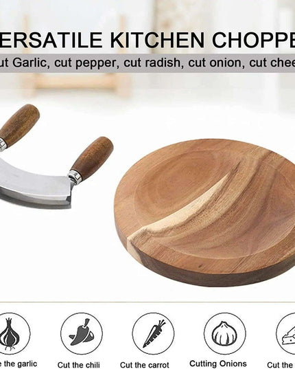 Elegant Acacia Wood Dual-Blade Mezzaluna Chopping Set for Effortless Culinary Mastery