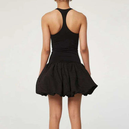 Chic Backless A-line Sleeveless High Waist Dress with Puffy Design for Women in Black