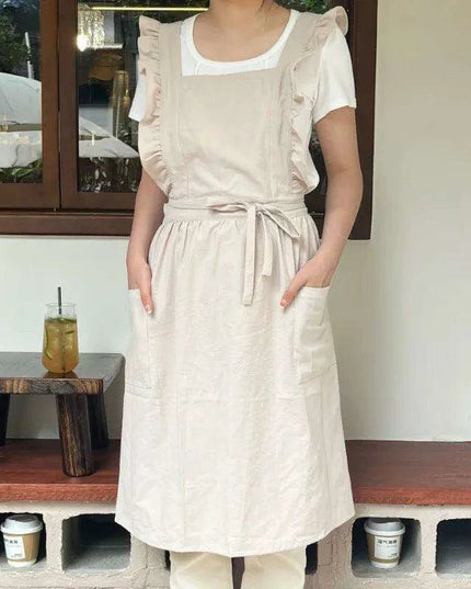 Chic Floral Ruffle Kitchen Apron for Women - Luxurious Japanese Washed Cotton Linen