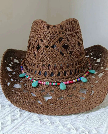 Rose Red Cowboy Straw Hat - Adjustable Wide Brim Sun Hat for All Seasons