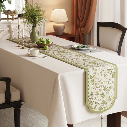 Vintage Floral Jacquard Table Runner with Tassels