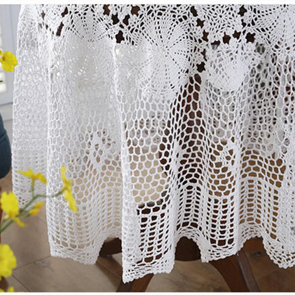 Nordic Lace Crochet Tablecloth — Elegant Pastoral Table Cover, Round
