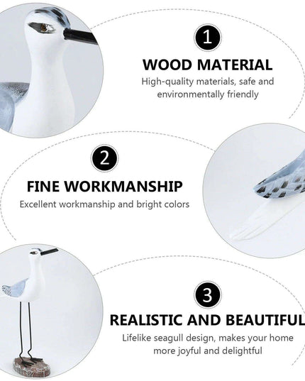 Coastal Bliss Wooden Seabird Figurine Set - Elegant Nautical Accents for Beachy Home Interiors