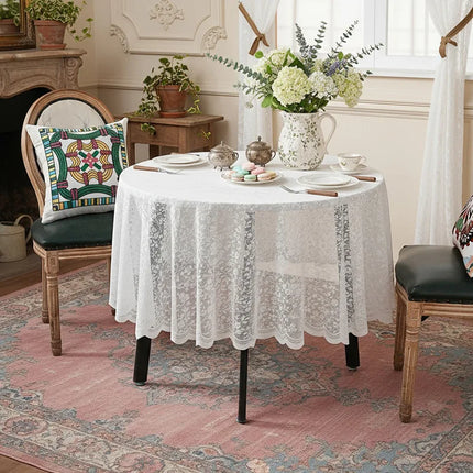 French Floral Lace Tablecloth — White, Multi-Shape, 5 Sizes
