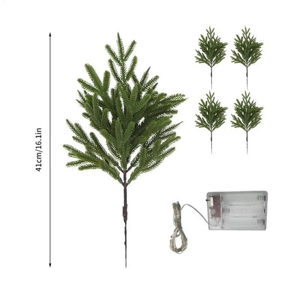 Artificial Pine Branches with Battery-Powered Warm LED Lights, 41 cm