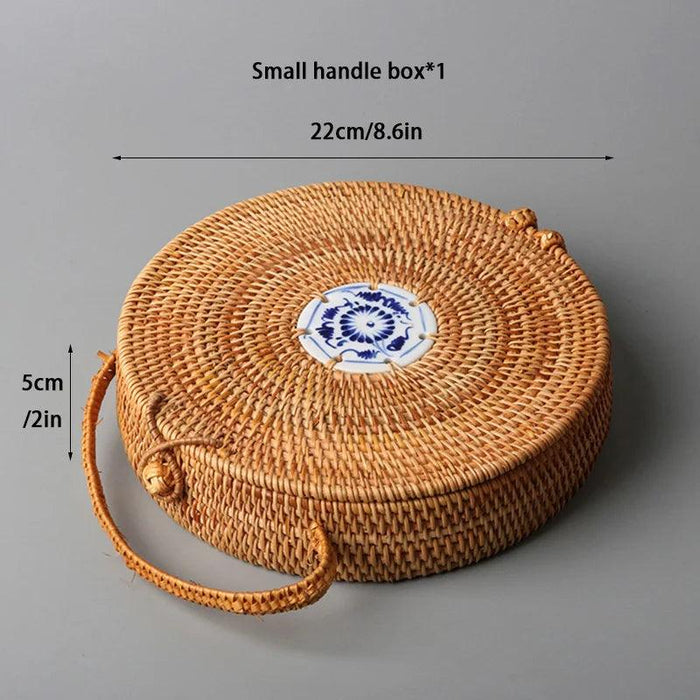 Handcrafted Rattan Tea Organizer Box with Lid