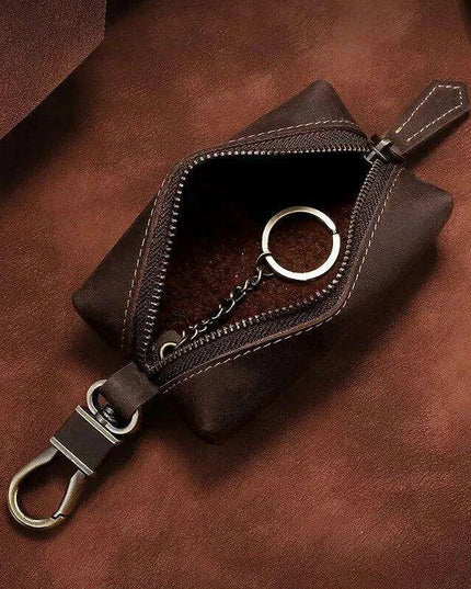 Vintage Cowhide Leather Zip Key Organizer