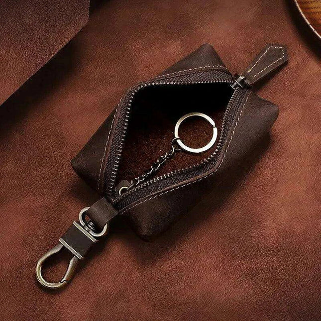 Vintage Cowhide Leather Zip Key Organizer