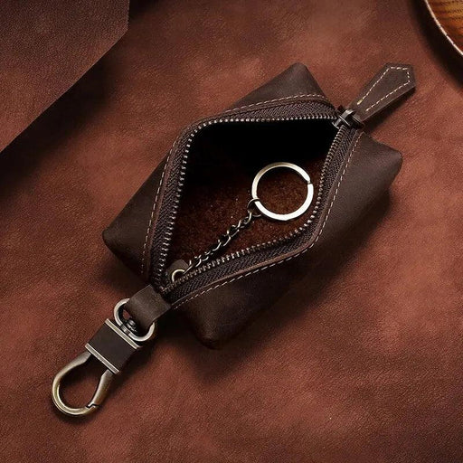 Vintage Cowhide Leather Zip Key Organizer