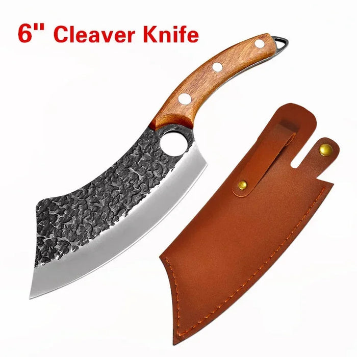 Serbian Cleaver Chef Knife Set with Hand Forged Stainless Steel Blades