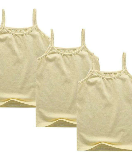 3-Pack Girls' Trendy Sleeveless Cotton Cami Tops - Stylish Spaghetti Strap Vests for Kids