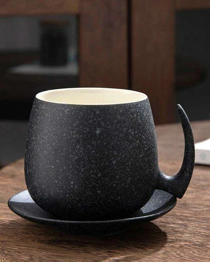 Vintage Luxe Ceramic Mug Set with Innovative Holder for Office Sophistication