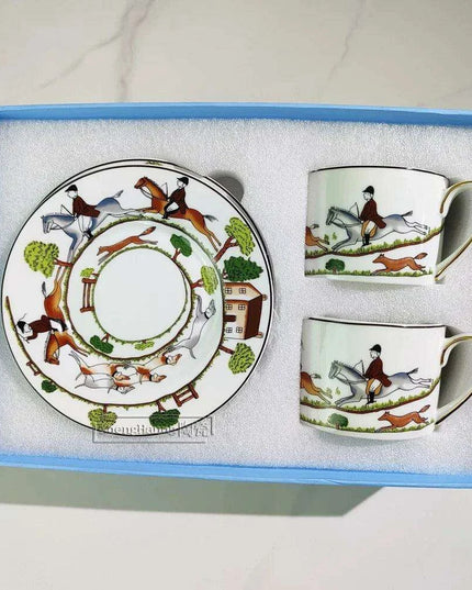 Vintage Elegance Couple's Ceramic Cup and Saucer Set - Perfect for Home and Office Enjoyment