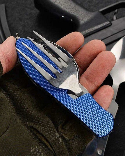 Multi-Functional Outdoor Dining Utensil Set: Fork, Spoon, Knife & Bottle Opener for Campers and Hikers
