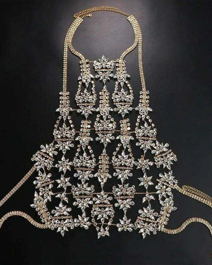 Crystal Rhinestone Bralette with Chic Geometric Body Chain