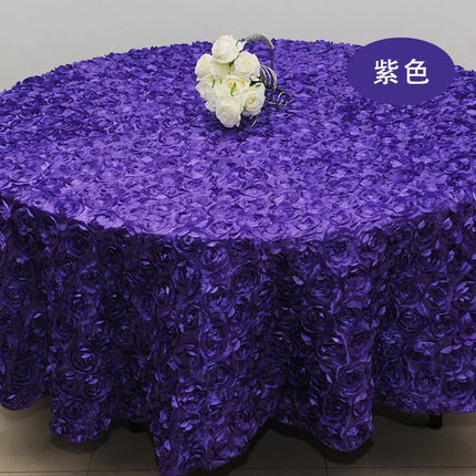 Wedding Satin Table Cloth Cover Embroidered Rosette Roses For Banquet Hotel