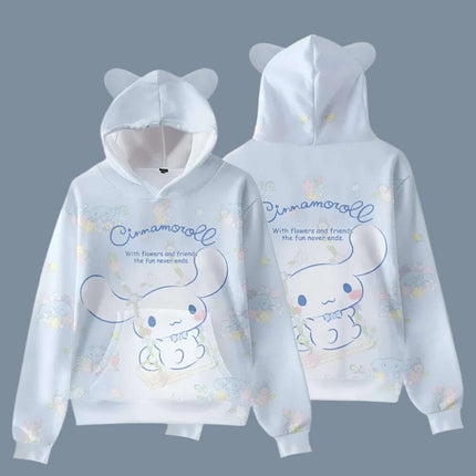 Adorable Cinnamoroll Cat-Eared Hoodie for Girls - Charming Sanrio Character Sweatshirt