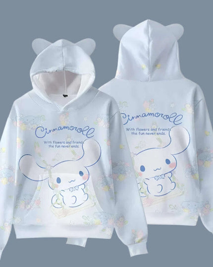 Adorable Cinnamoroll Cat-Eared Hoodie for Girls - Charming Sanrio Character Sweatshirt