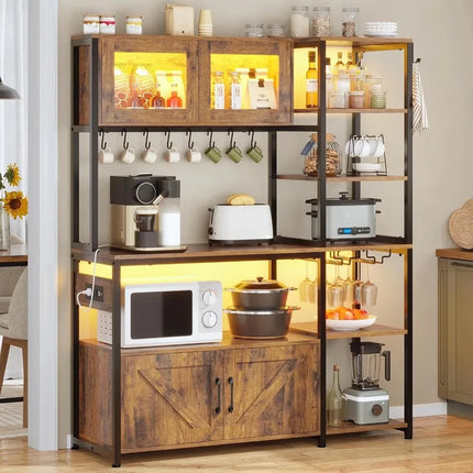 Everyday Wishes Farmhouse Coffee Bar Cabinet with Power Outlet & LED L