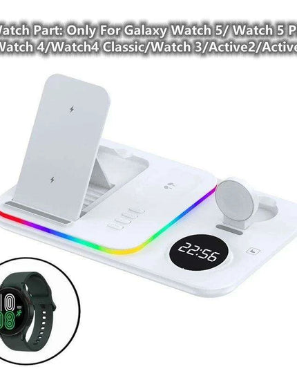 5-in-1 Fast Charging Wireless Dock with RGB LED for Apple Watch, AirPods, iPhone, Galaxy Watch, and Samsung Devices