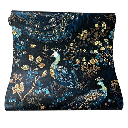 Blue Peacock Floral Peel & Stick Wallpaper — PVC, 45 cm Wide