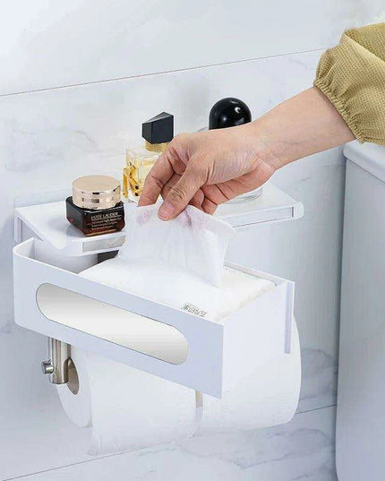 Wall-Mounted Rotating Tissue Paper Holder with Built-in Storage Organizer