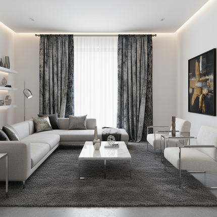 High-Grade Jacquard Curtains – Dark Gray Baroque Design