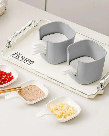 Elegant 7-Piece White Seasoning Dish Set with Organizing Box for Stylish Dining