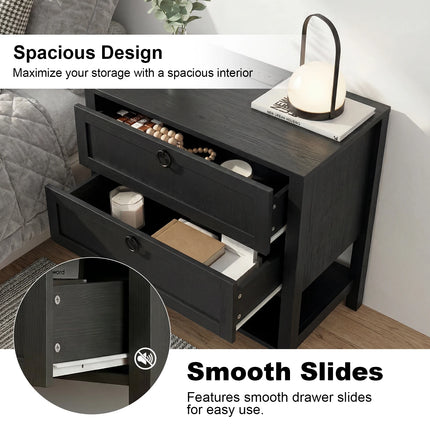 CHYANMOO Nightstand with USB Ports & AC Outlets - 2-Drawer Wooden Tabl