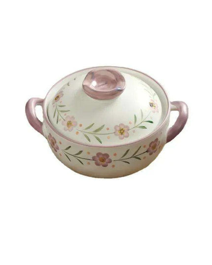 Elegant Japanese Taro Clay Casserole with Purple Floral Design for Gas Cooking: Experience Authentic High-Heat Culinary Traditions