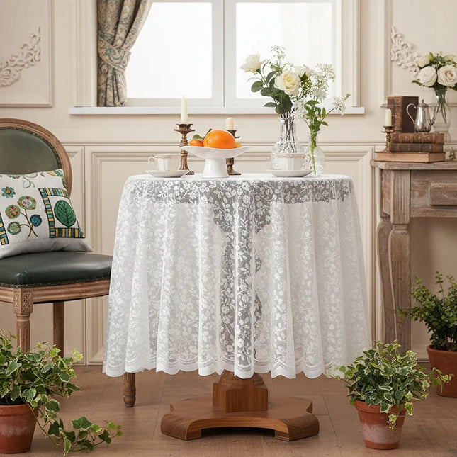 Shop1102252490 Vintage Floral Lace Tablecloth - 180cm Round, Elegant D
