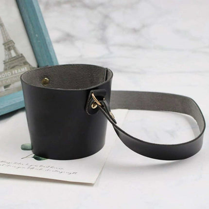 Leather Cup Holder with Strap - Stylish Drink Sleeve for Hot and Cold Drinks