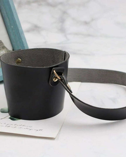Leather Cup Holder with Strap - Stylish Drink Sleeve for Hot and Cold Drinks