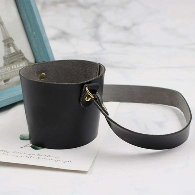 Leather Cup Holder with Strap - Stylish Drink Sleeve for Hot and Cold Drinks