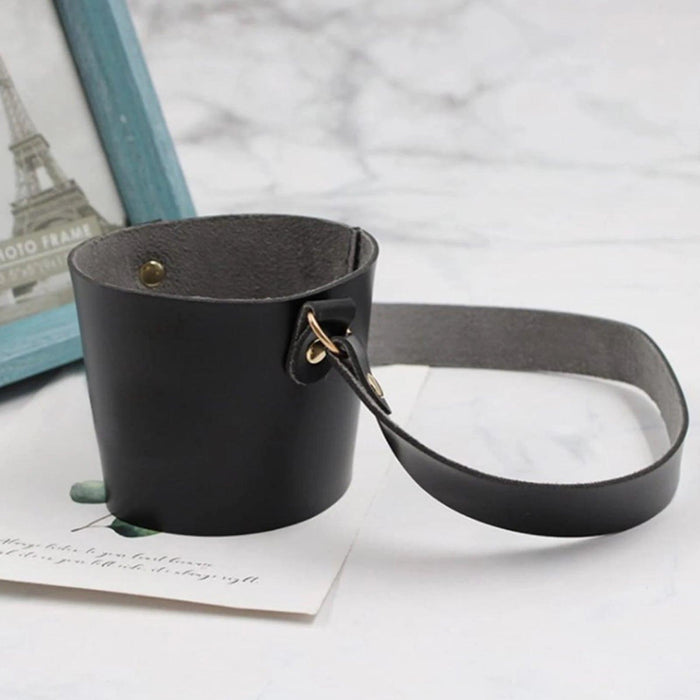 Leather Coffee Cup Sleeve Holder with Handle - Chic Reusable Beverage Carrier for Hot and Cold Drinks