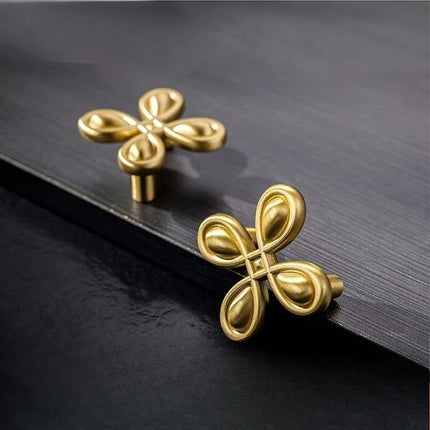 Solid Brass Four-Leaf Clover Drawer Pull Modern Gold Cabinet Handle fo