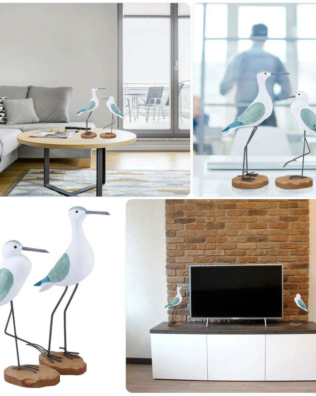 Coastal Bliss Wooden Seabird Figurine Set - Elegant Nautical Accents for Beachy Home Interiors