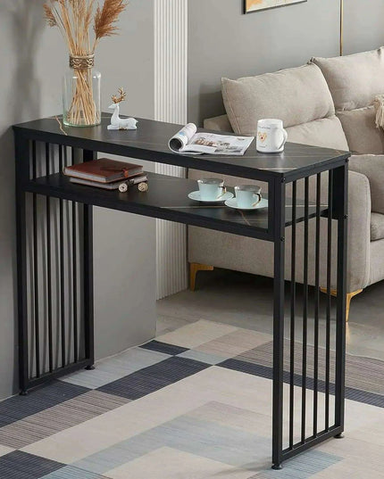 Sleek Gold Bar Table with Open Shelving - Stylish Versatile Furniture for Contemporary Spaces