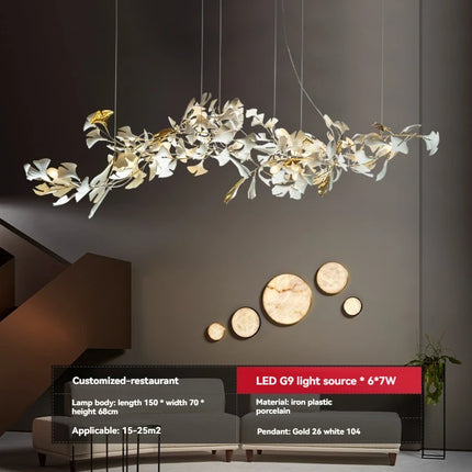 Luxury Ginkgo Leaf LED Chandelier — Nordic Pendant, Custom Sizes