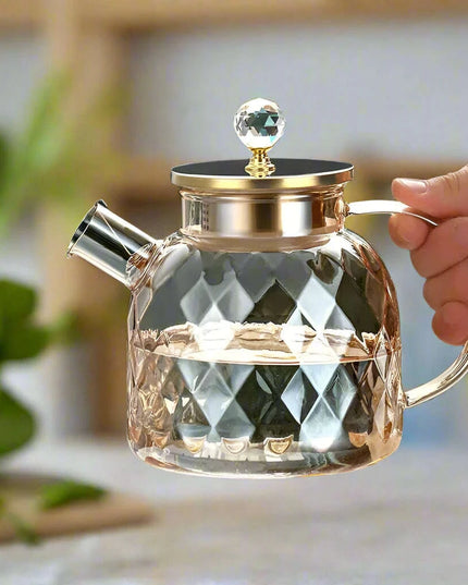 Elegant 1.8L Diamond Pattern Glass Kettle for Juices, Milk, Coffee, and Tea - Stylish Drinkware Set for Family Gatherings