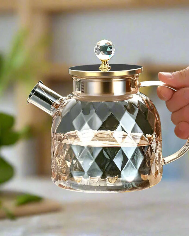 Elegant 1.8L Diamond Pattern Glass Kettle for Juices, Milk, Coffee, and Tea - Stylish Drinkware Set for Family Gatherings
