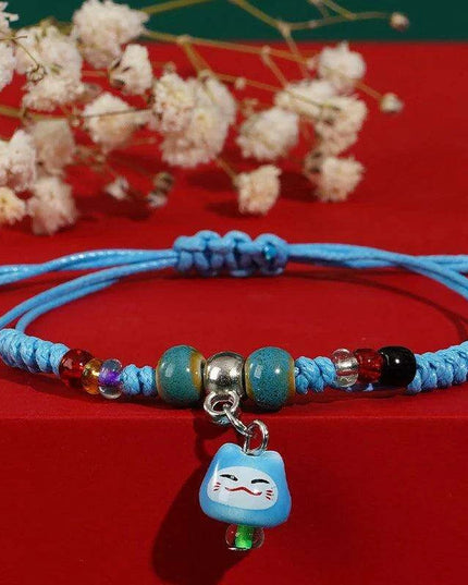 Fortune Bringer Lucky Cat Adjustable Bracelet - Handmade Red Accessory for Positive Energy