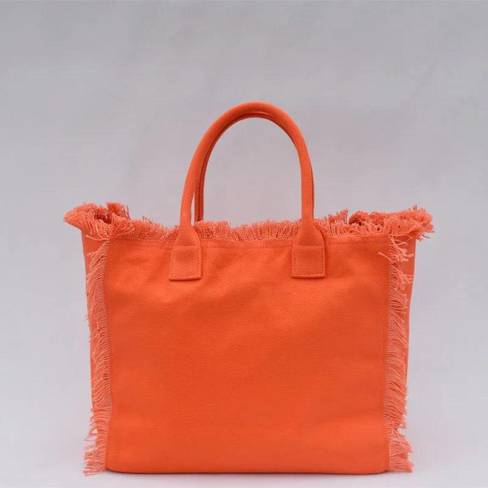 Personalized Trendy Fringed Canvas Tote with Stylish Ruffles