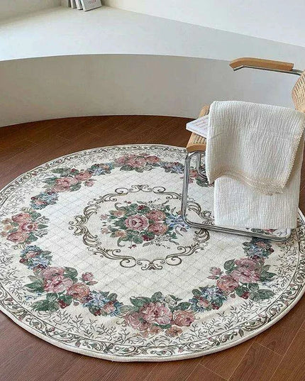 Vintage European Round Plush Area Rug - Soft, Washable Carpet for Cozy Spaces