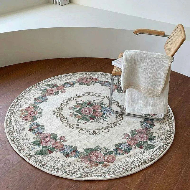 Vintage European Round Plush Area Rug - Soft, Washable Carpet for Cozy Spaces