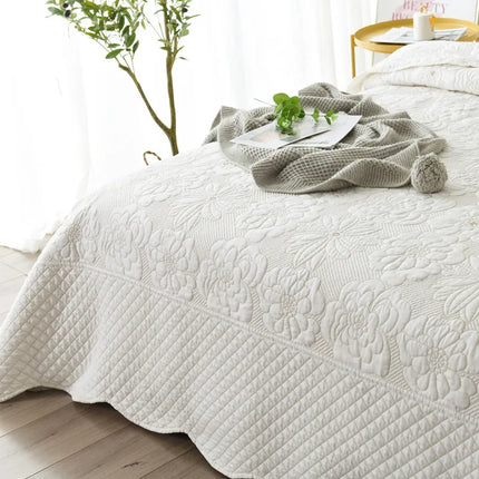 Plum Floral Embroidery Quilted Bedspread Set – 3-Piece 100% Cotton